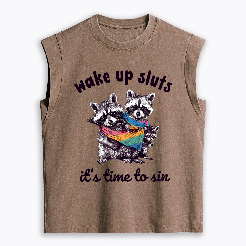 Wake up Sluts it's time to sin Women's Washed Tank Top