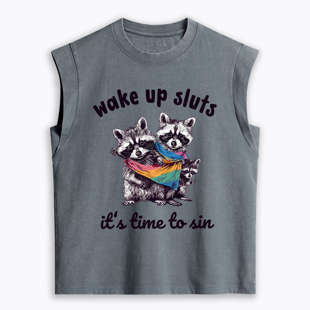 Wake up Sluts it's time to sin Women's Washed Tank Top