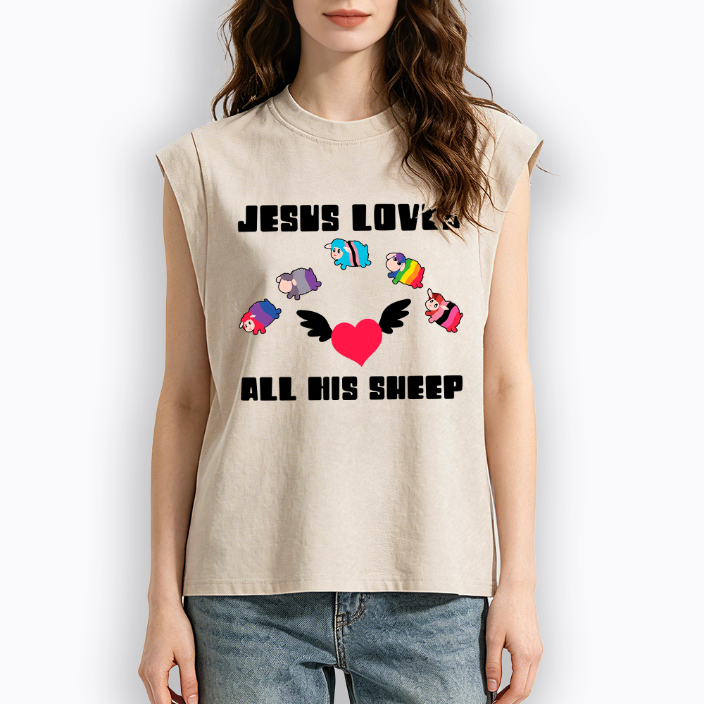 Jesus Loves All Sheep Pride Women's Washed Tank Top