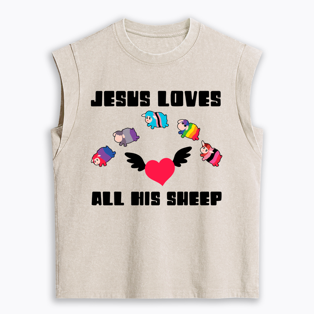 Jesus Loves All Sheep Pride Women's Washed Tank Top