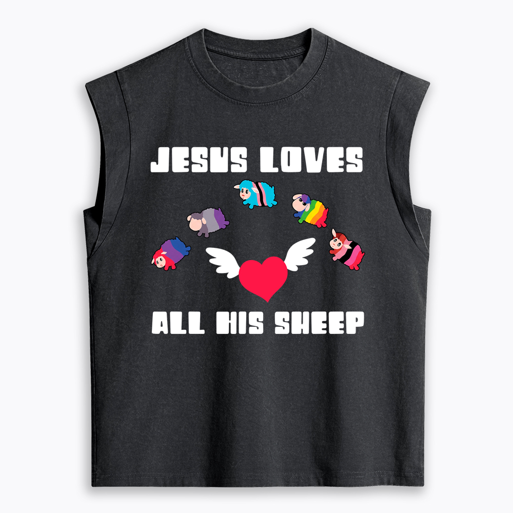 Jesus Loves All Sheep Pride Women's Washed Tank Top
