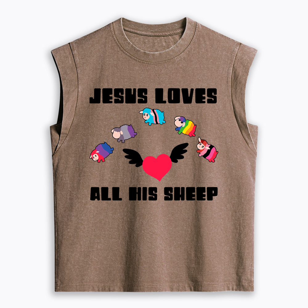 Jesus Loves All Sheep Pride Women's Washed Tank Top