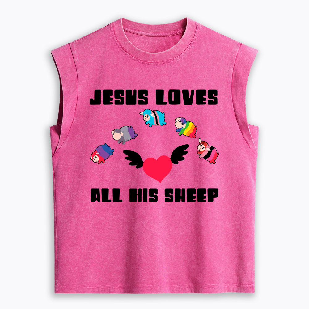 Jesus Loves All Sheep Pride Women's Washed Tank Top