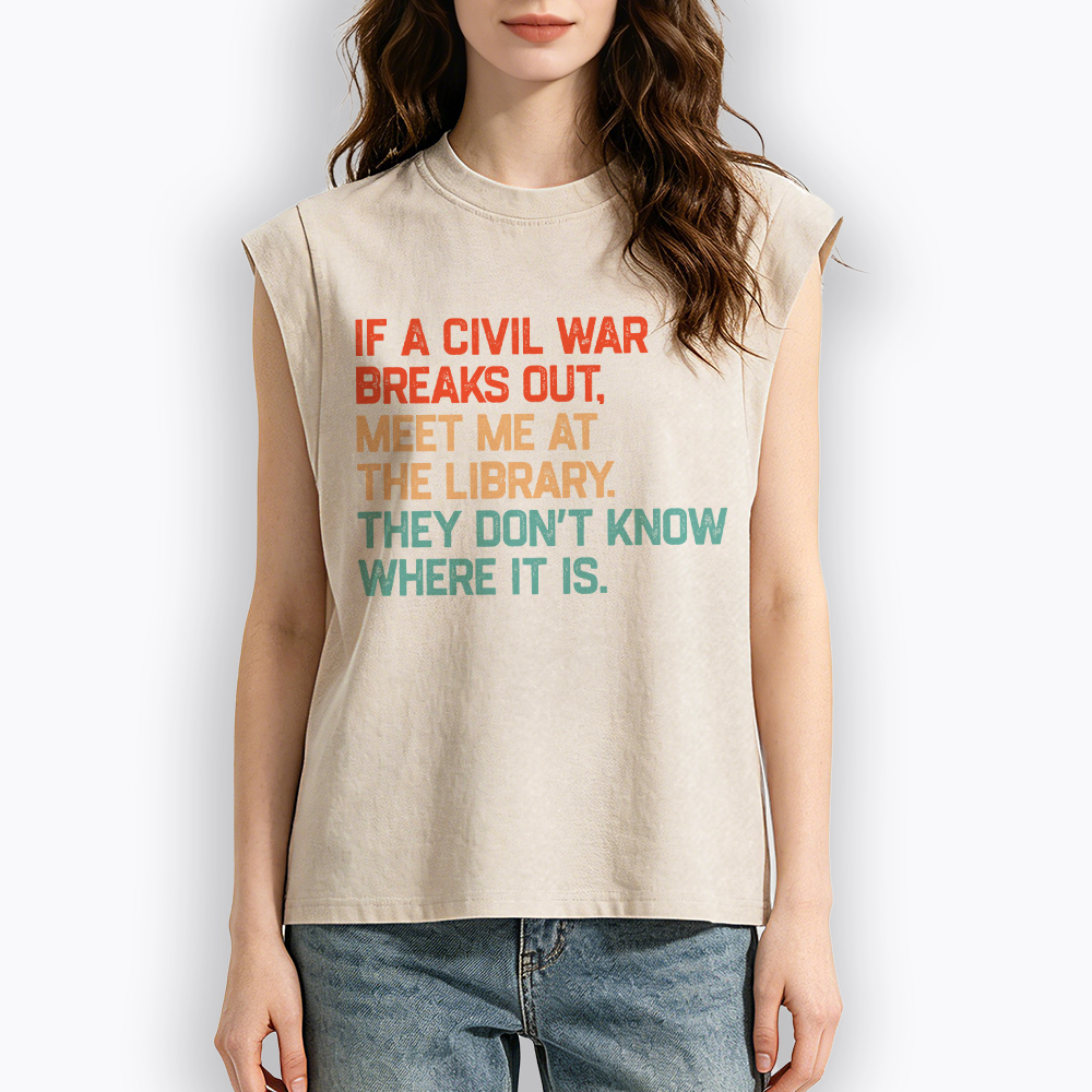 Meet Me at the Library They Won’t Know Where It is Women's Washed Tank Top