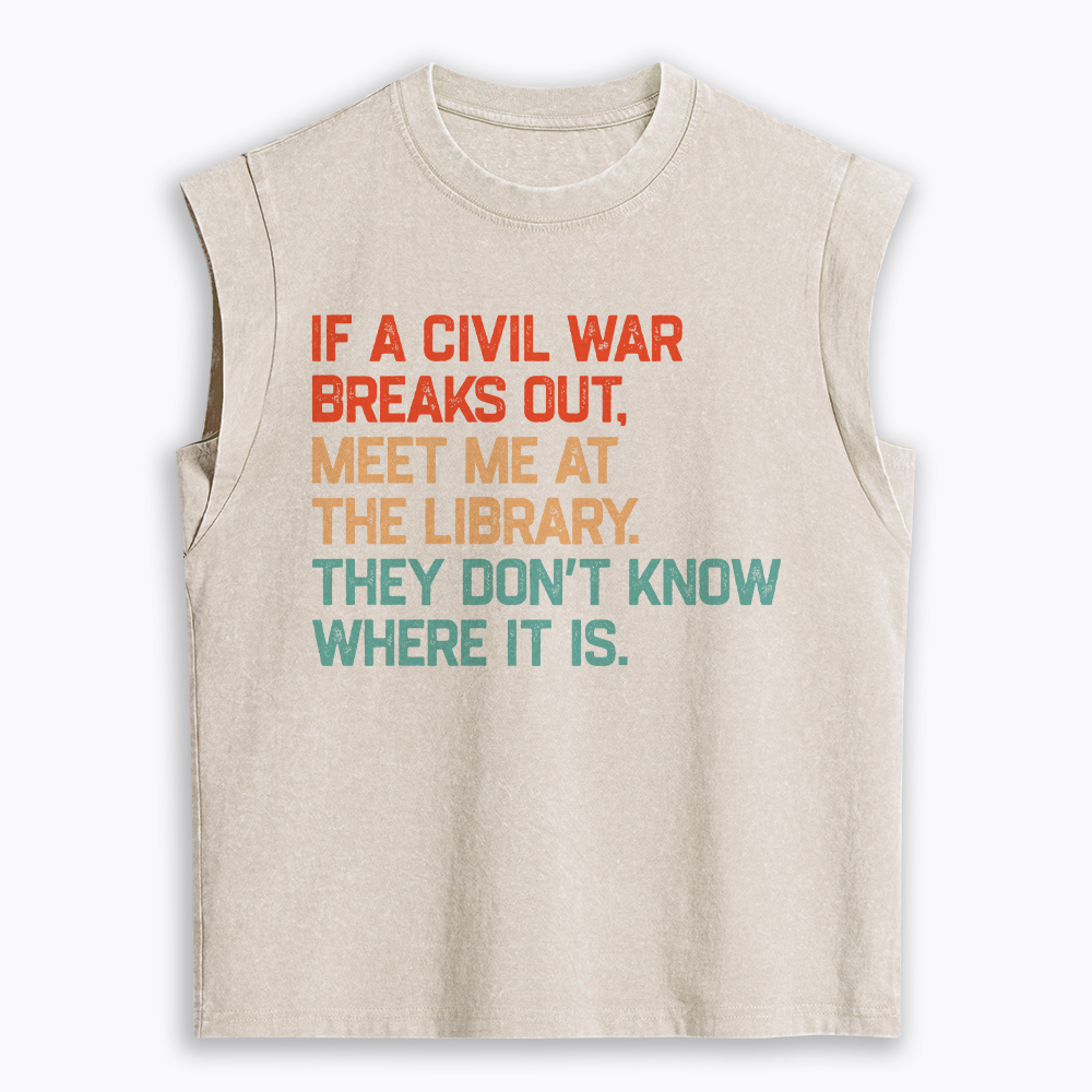 Meet Me at the Library They Won’t Know Where It is Women's Washed Tank Top