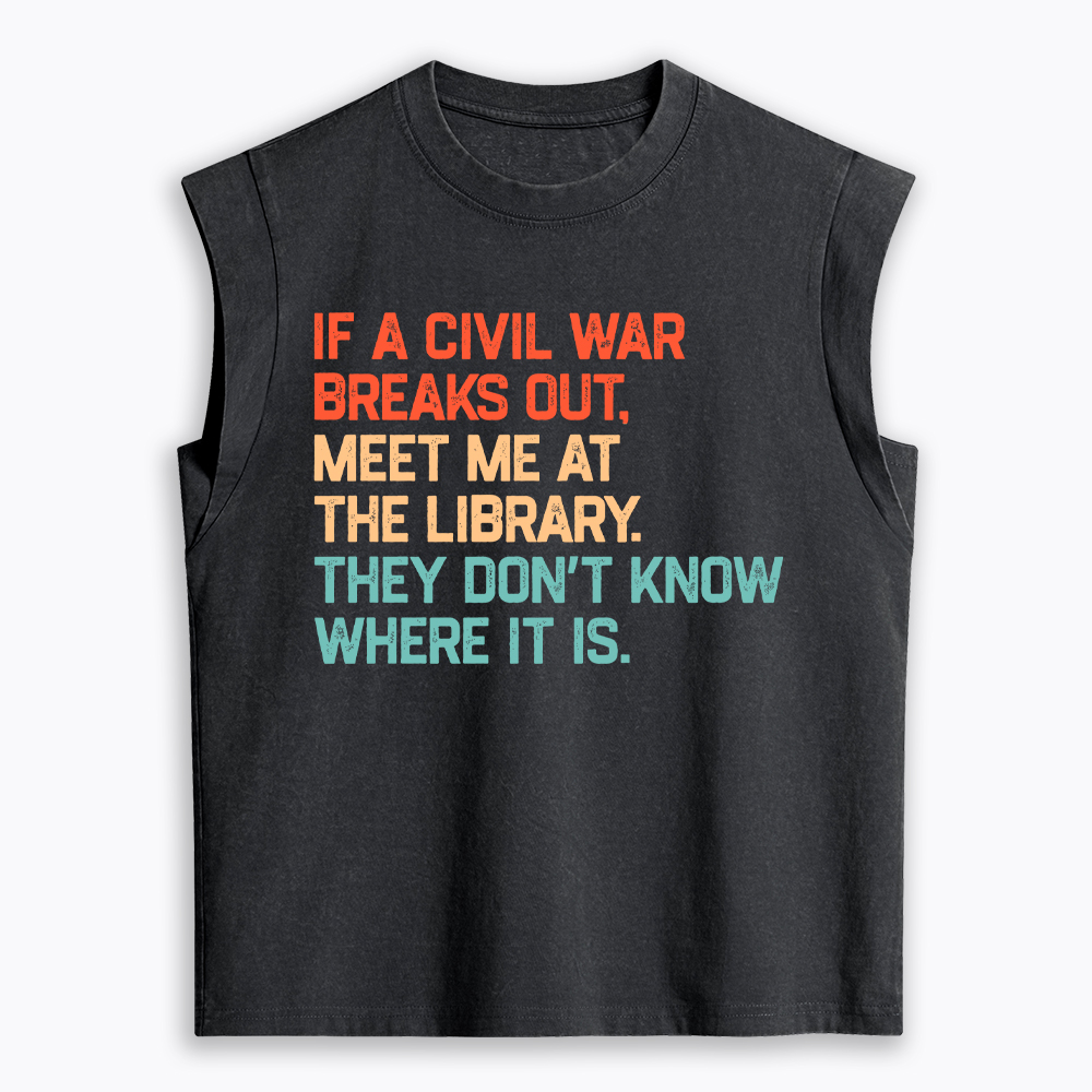 Meet Me at the Library They Won’t Know Where It is Women's Washed Tank Top