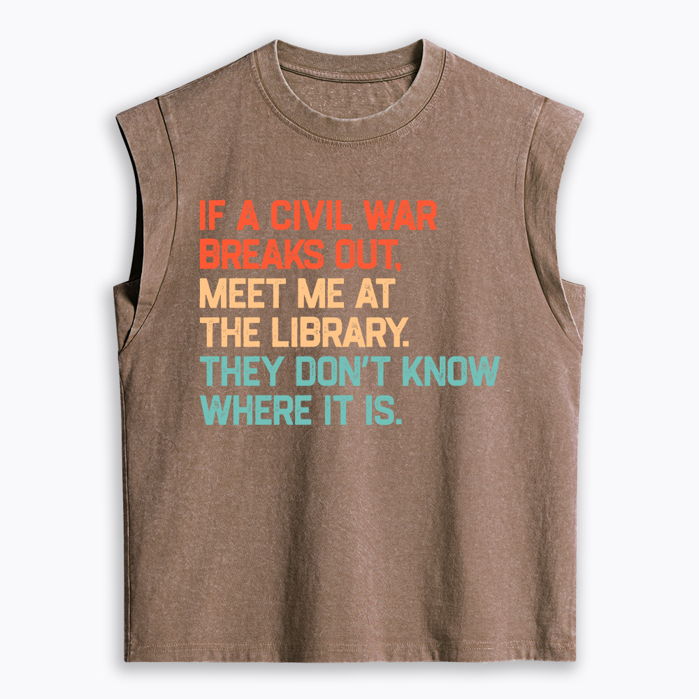 Meet Me at the Library They Won’t Know Where It is Women's Washed Tank Top