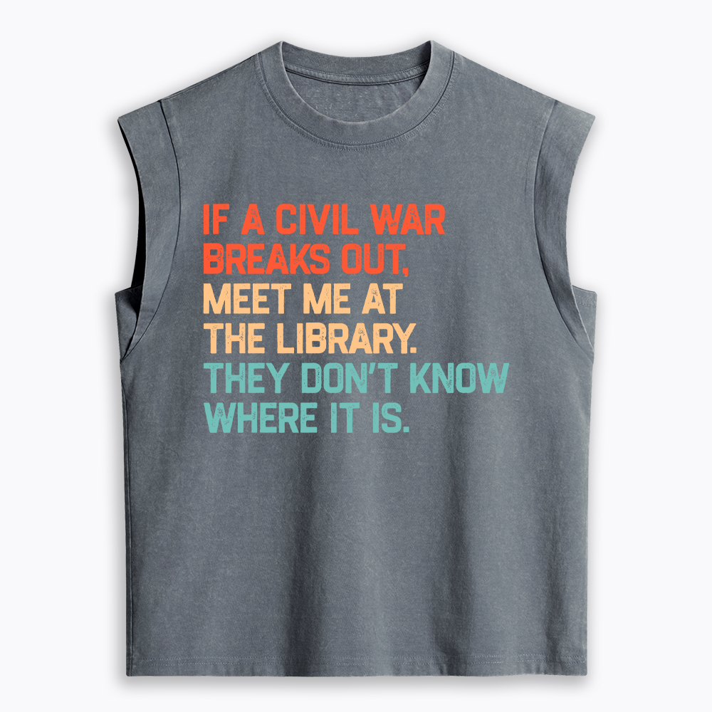 Meet Me at the Library They Won’t Know Where It is Women's Washed Tank Top