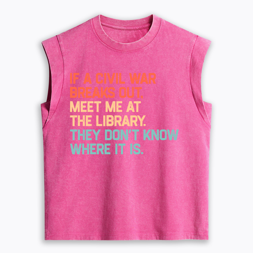 Meet Me at the Library They Won’t Know Where It is Women's Washed Tank Top