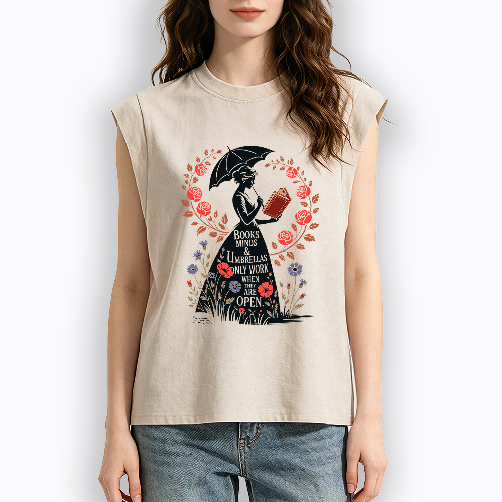 Books Minds Umbrellas Quote Women's Washed Tank Top