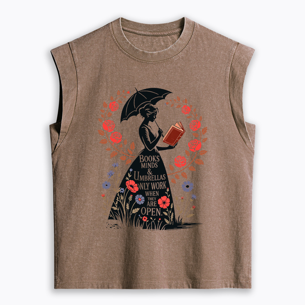 Books Minds Umbrellas Quote Women's Washed Tank Top