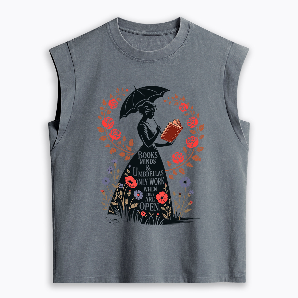 Books Minds Umbrellas Quote Women's Washed Tank Top