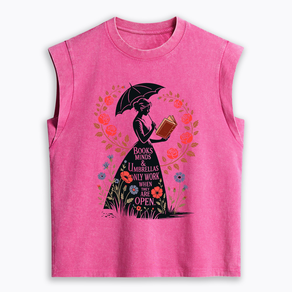 Books Minds Umbrellas Quote Women's Washed Tank Top