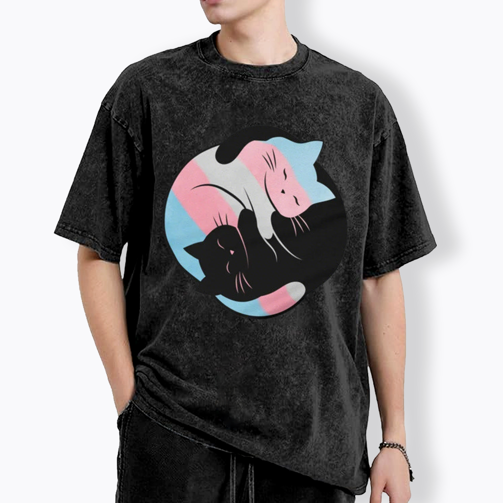 Yin Yang Cat Washed T-Shirts