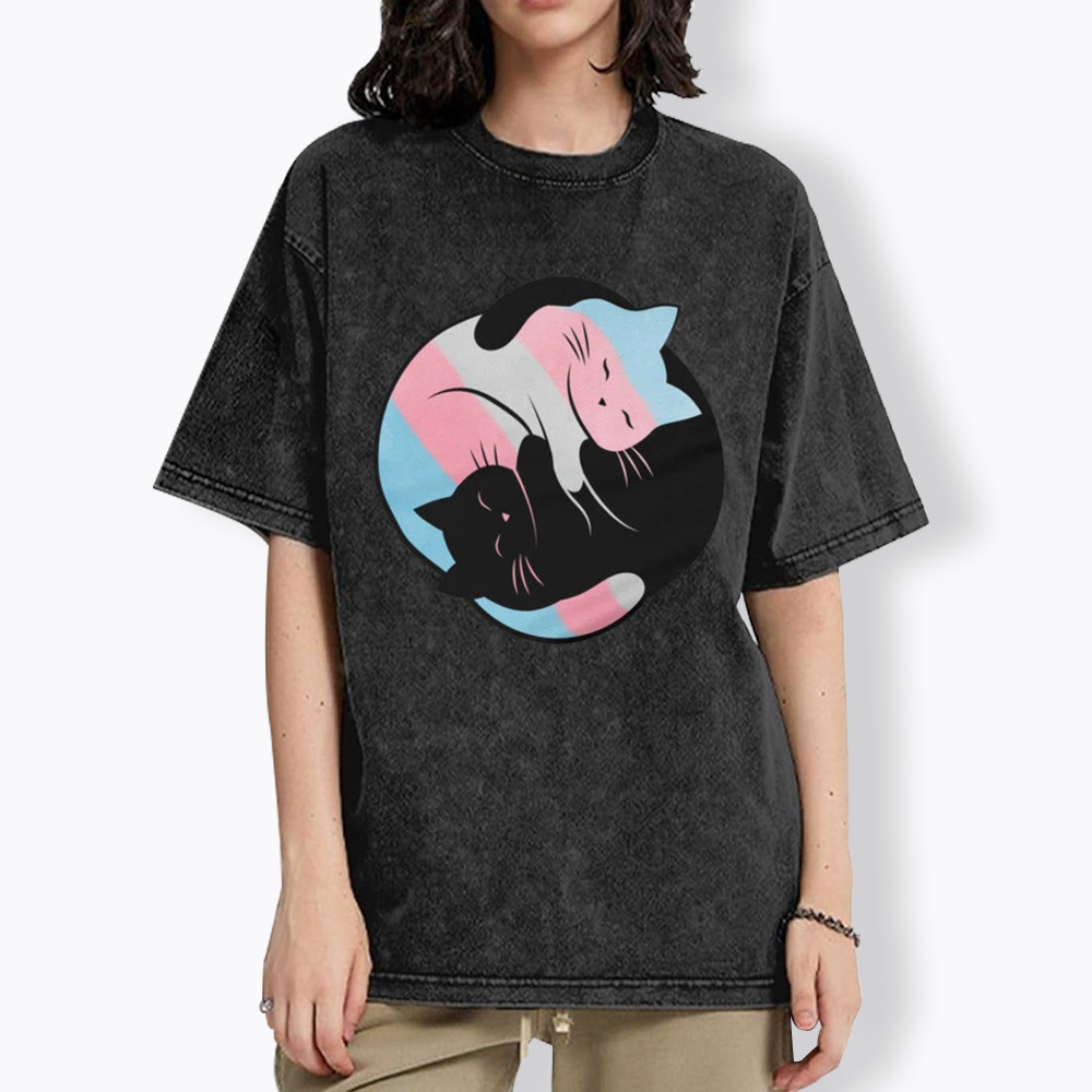 Yin Yang Cat Washed T-Shirts