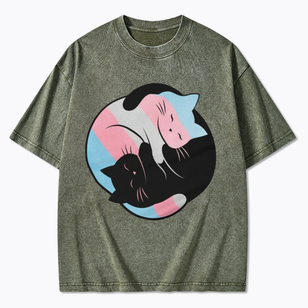 Yin Yang Cat Washed T-Shirts