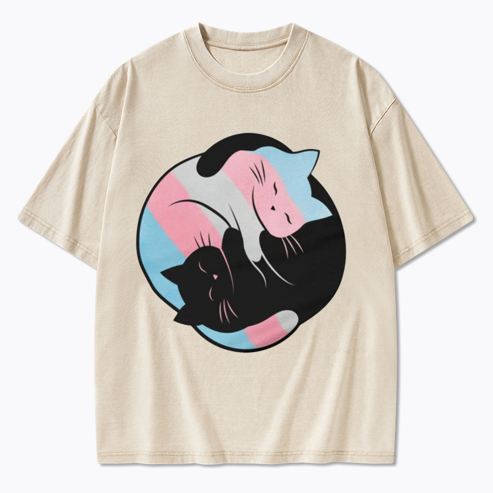 Yin Yang Cat Washed T-Shirts
