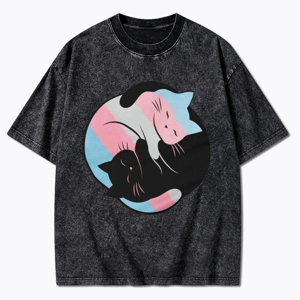 Yin Yang Cat Washed T-Shirts