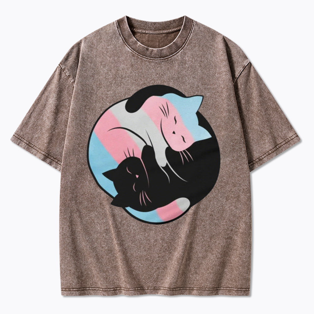 Yin Yang Cat Washed T-Shirts
