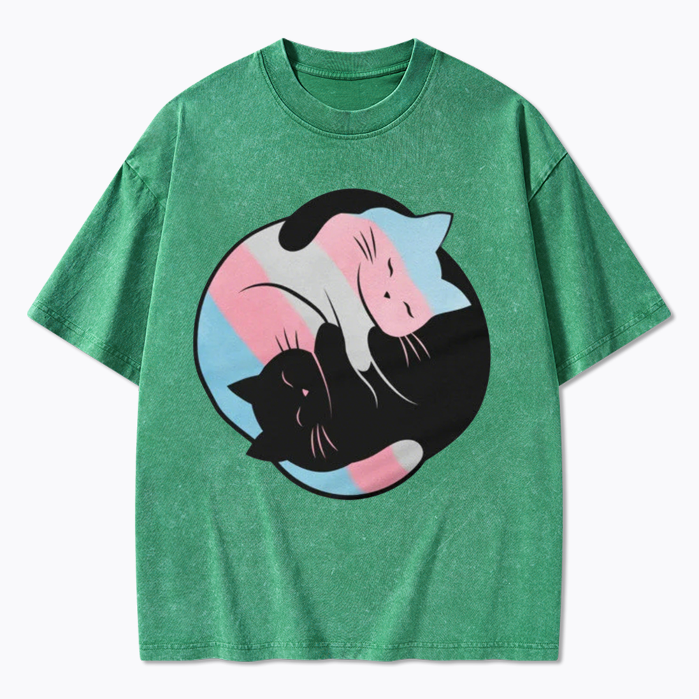 Yin Yang Cat Washed T-Shirts