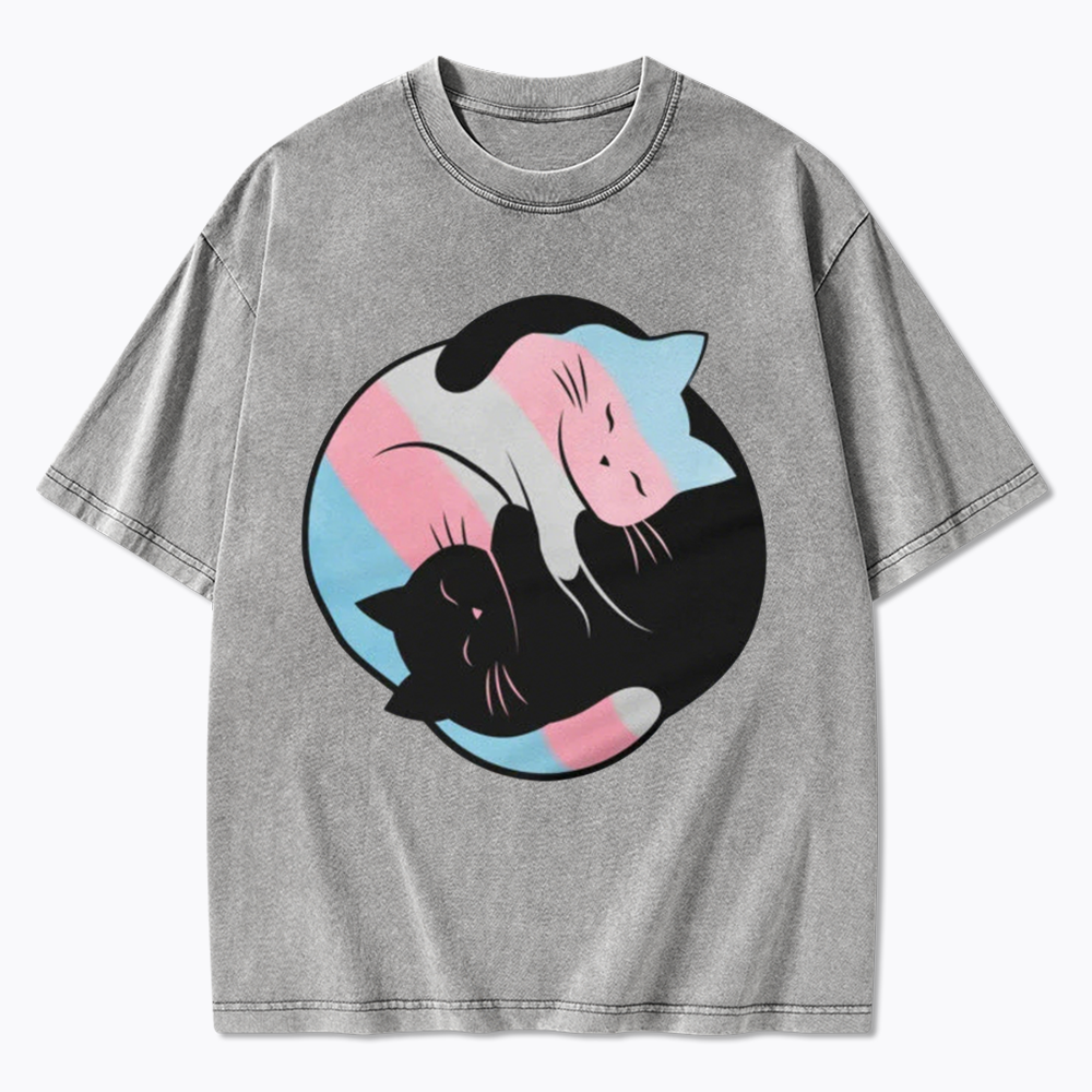 Yin Yang Cat Washed T-Shirts