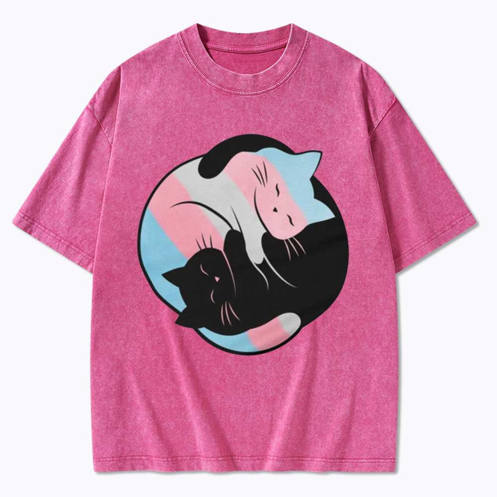 Yin Yang Cat Washed T-Shirts