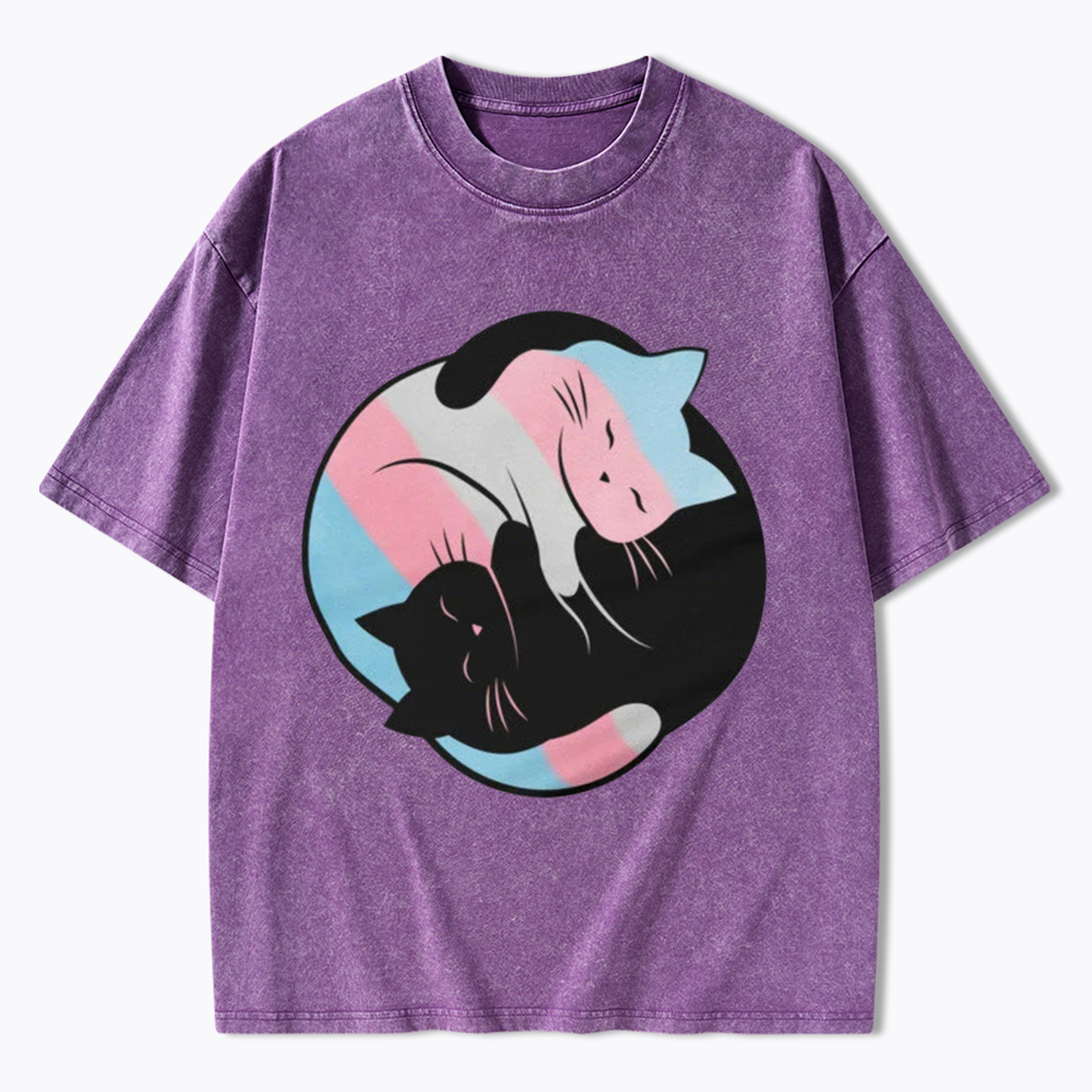 Yin Yang Cat Washed T-Shirts
