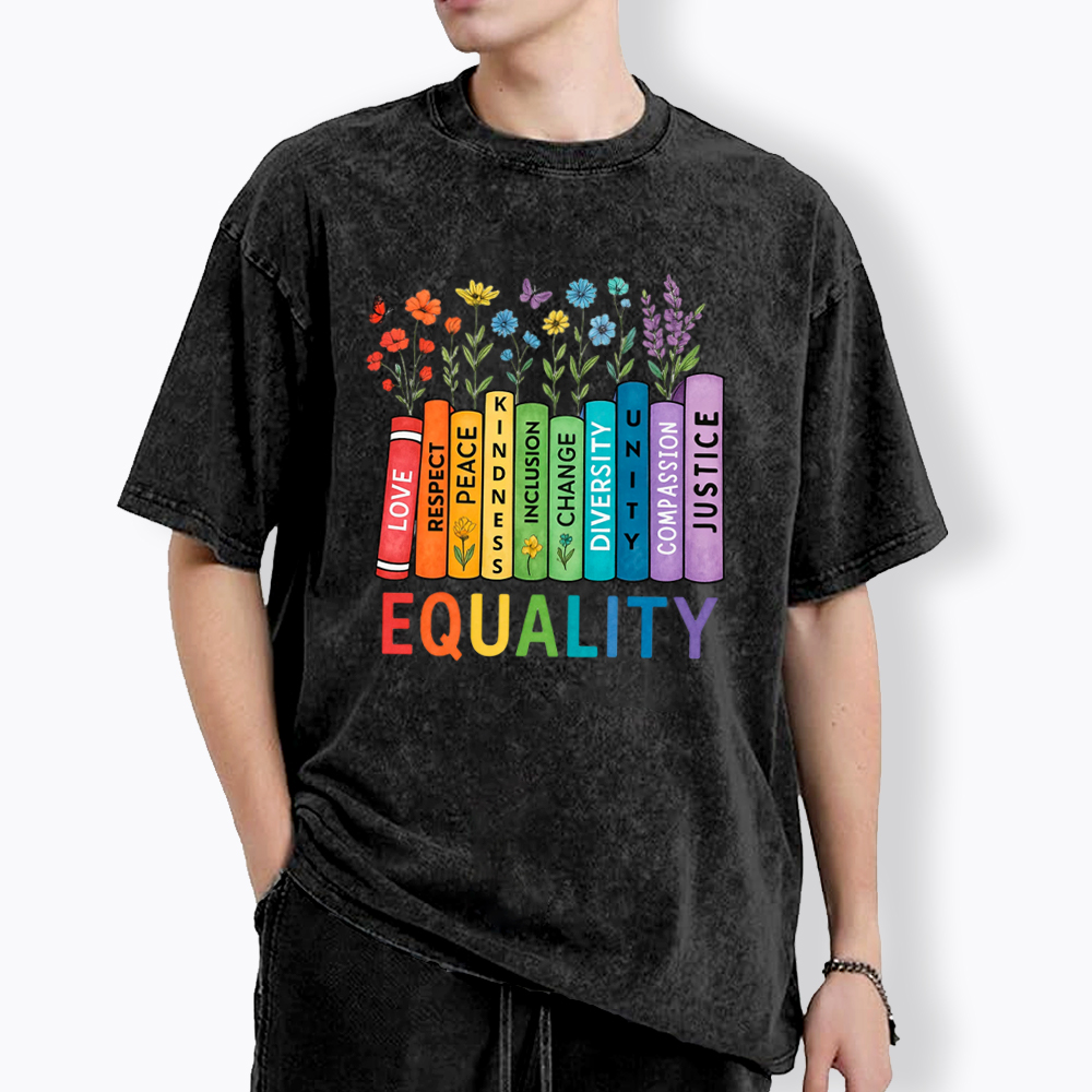Equal Rights Book Flower Social Justice Love Kindness Washed T-Shirt