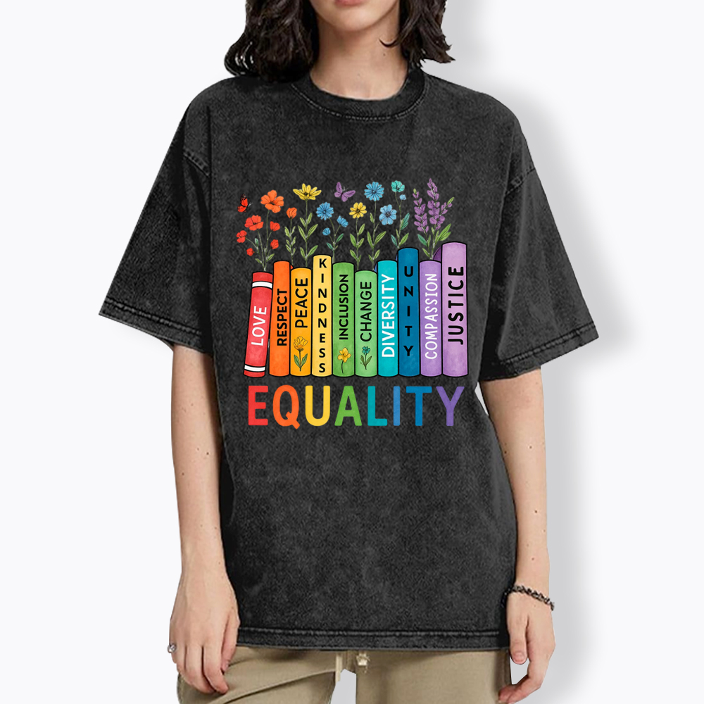 Equal Rights Book Flower Social Justice Love Kindness Washed T-Shirt
