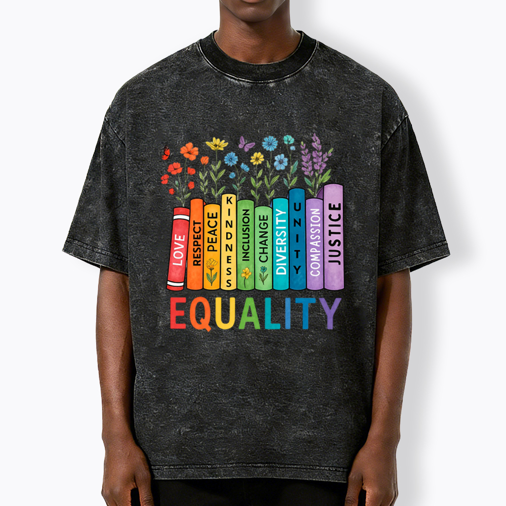 Equal Rights Book Flower Social Justice Love Kindness Washed T-Shirt
