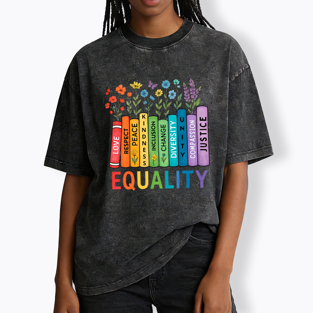 Equal Rights Book Flower Social Justice Love Kindness Washed T-Shirt