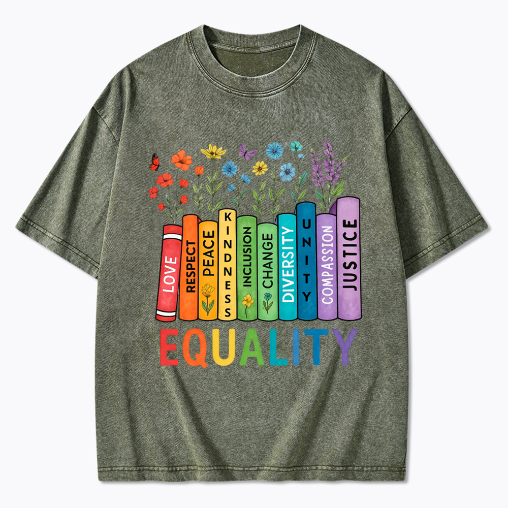 Equal Rights Book Flower Social Justice Love Kindness Washed T-Shirt