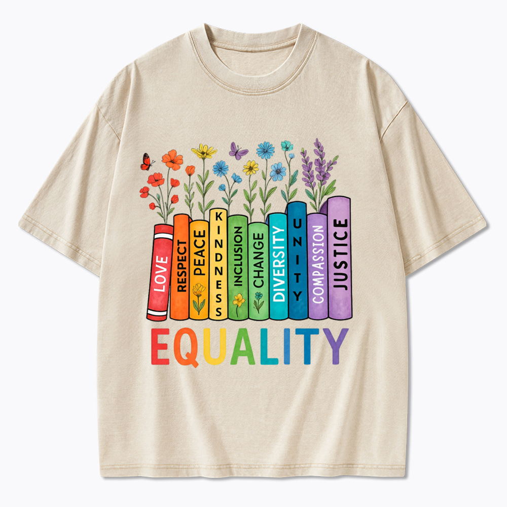 Equal Rights Book Flower Social Justice Love Kindness Washed T-Shirt