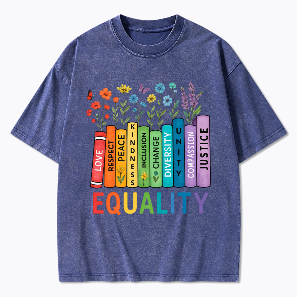 Equal Rights Book Flower Social Justice Love Kindness Washed T-Shirt