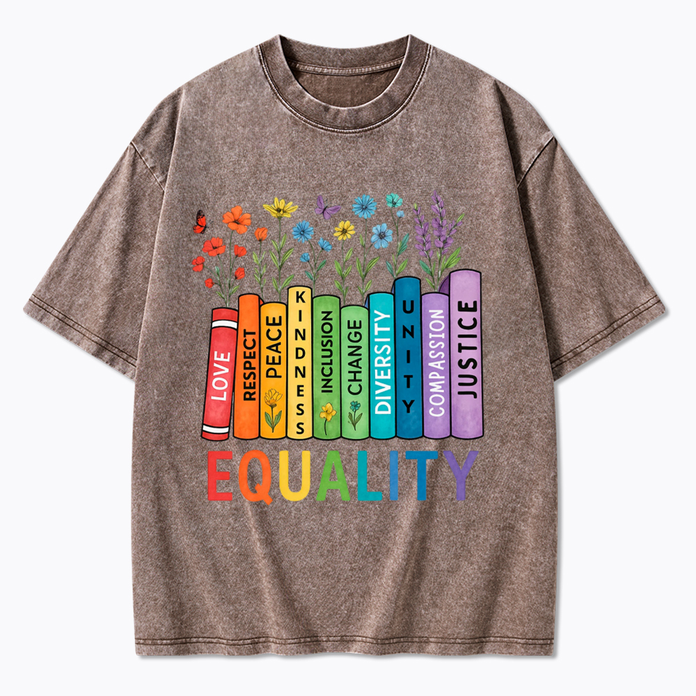 Equal Rights Book Flower Social Justice Love Kindness Washed T-Shirt