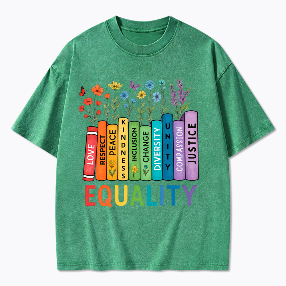 Equal Rights Book Flower Social Justice Love Kindness Washed T-Shirt