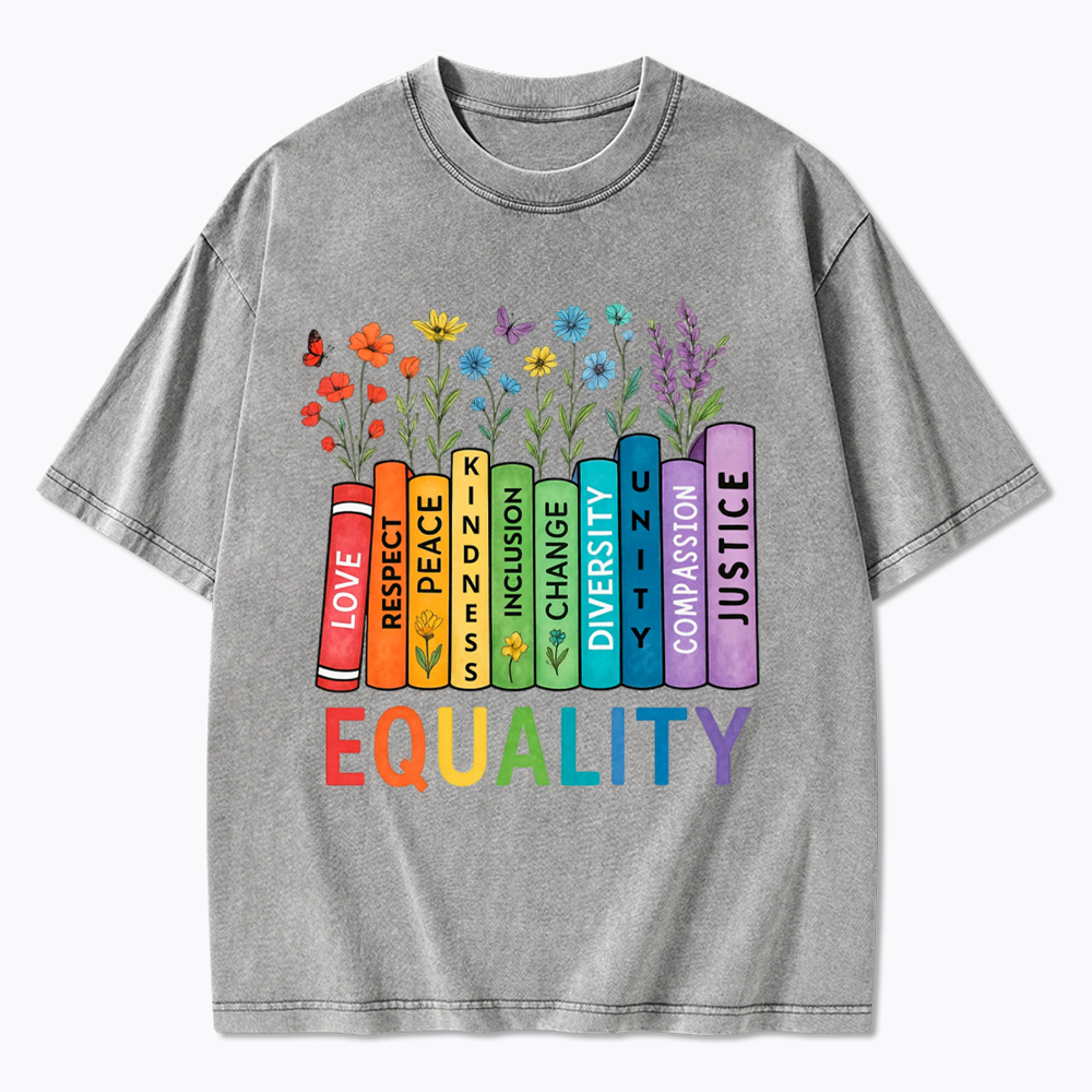 Equal Rights Book Flower Social Justice Love Kindness Washed T-Shirt