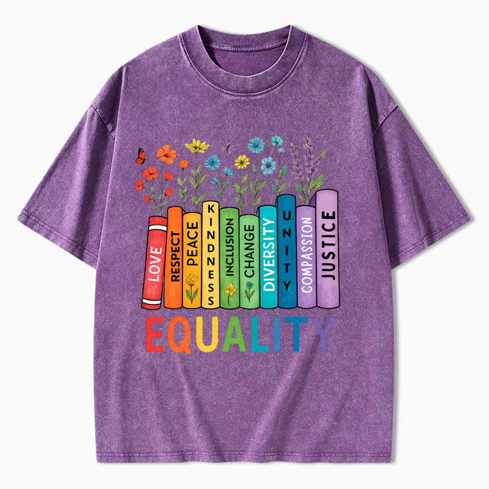 Equal Rights Book Flower Social Justice Love Kindness Washed T-Shirt