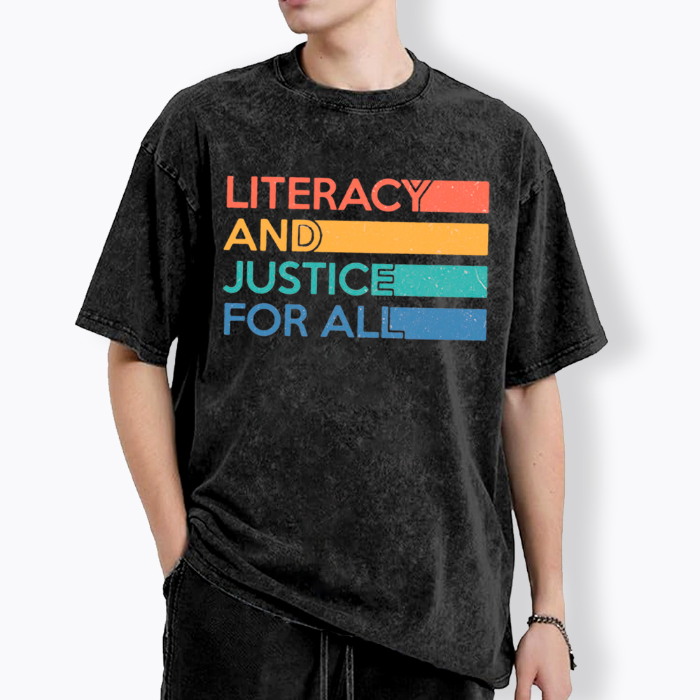 Literacy and Justice for All Washed T-Shirt