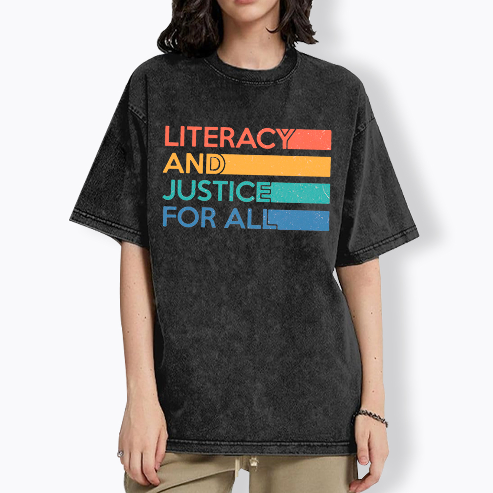 Literacy and Justice for All Washed T-Shirt