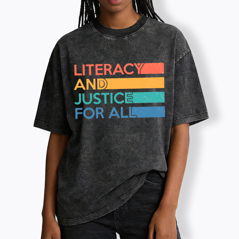 Literacy and Justice for All Washed T-Shirt