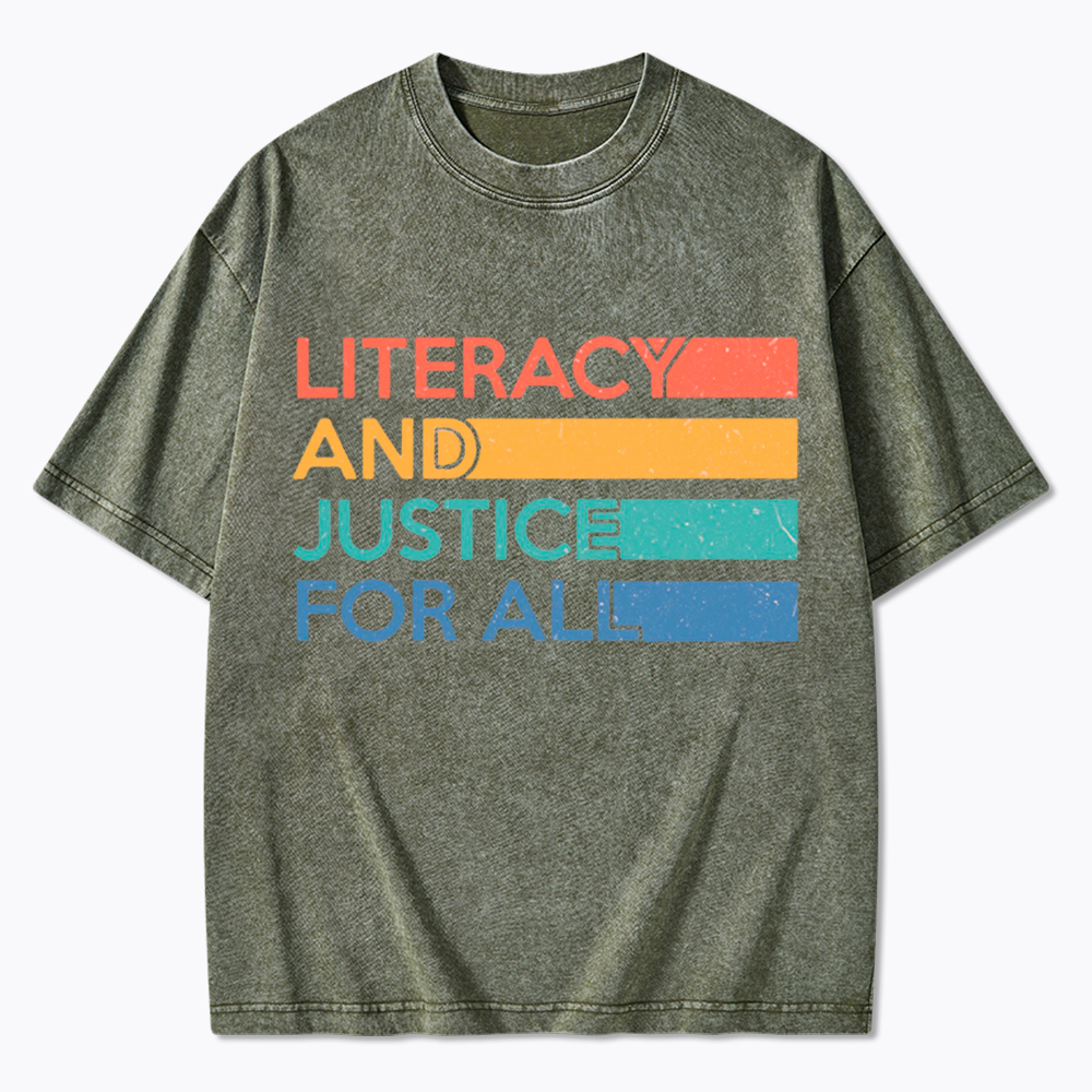 Literacy and Justice for All Washed T-Shirt