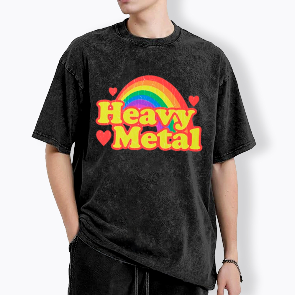 Funny Heavy Metal Rainbow Washed T-Shirt