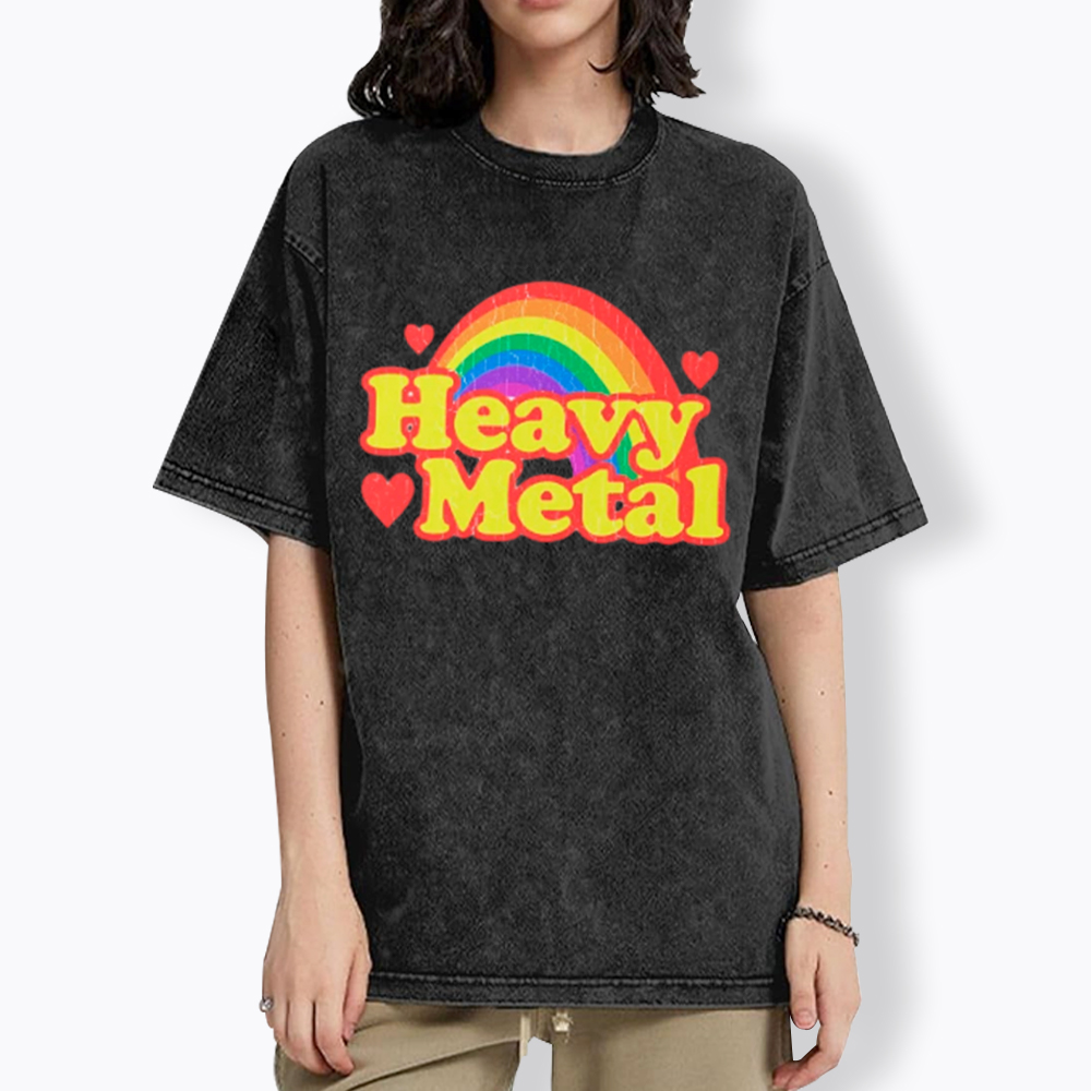 Funny Heavy Metal Rainbow Washed T-Shirt