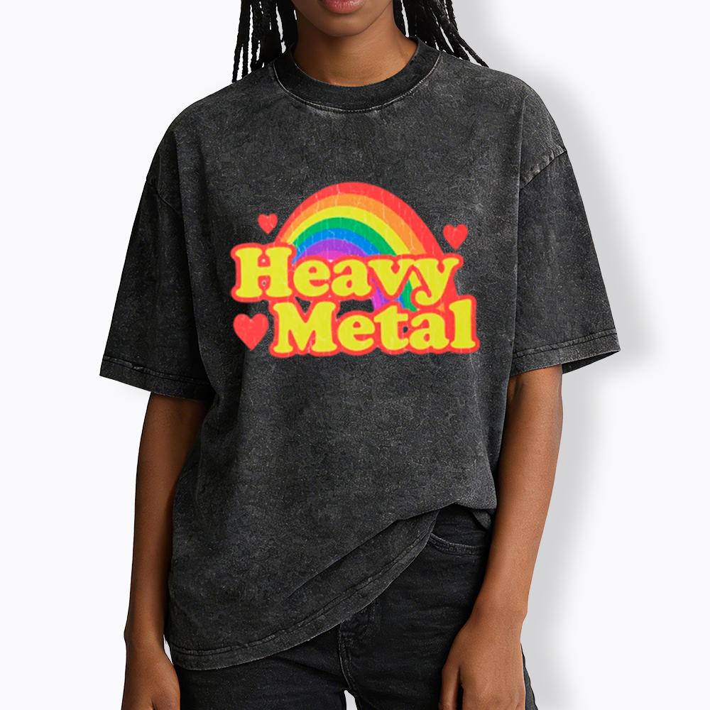 Funny Heavy Metal Rainbow Washed T-Shirt
