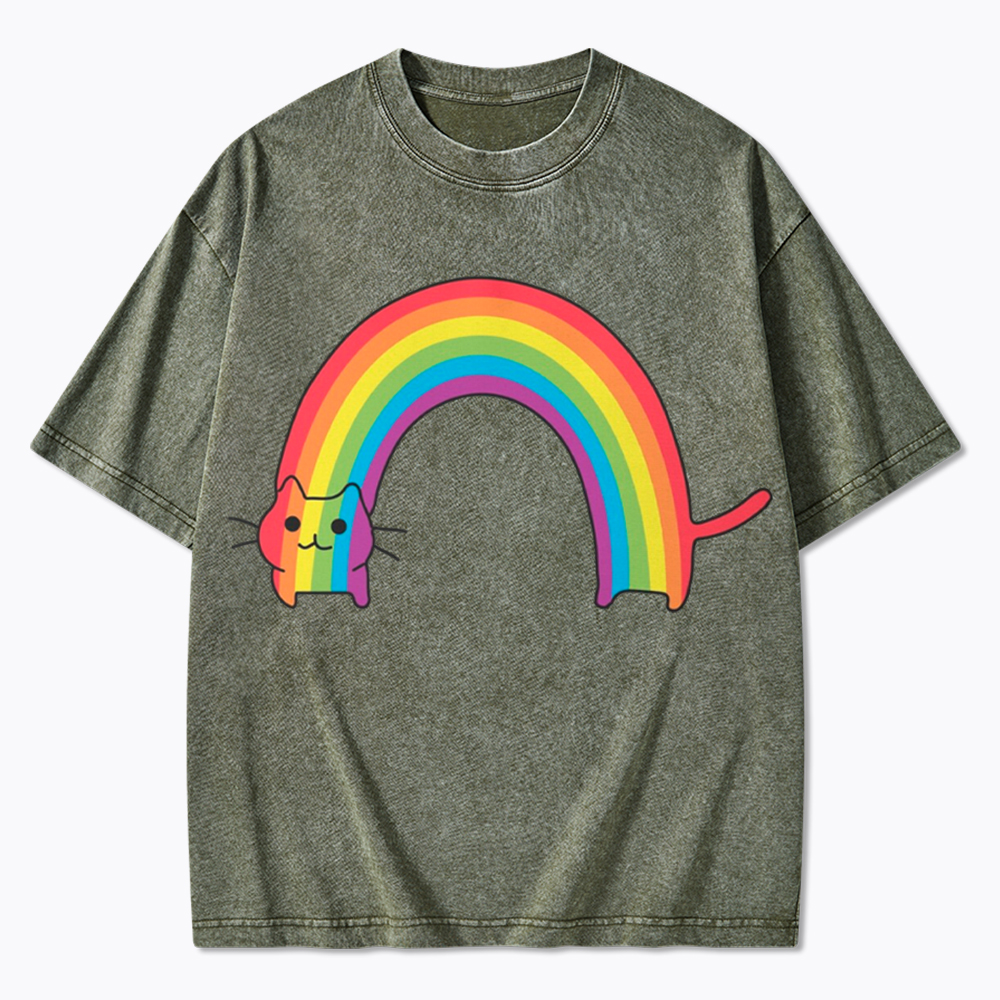 Rainbow Cat Washed T-Shirt