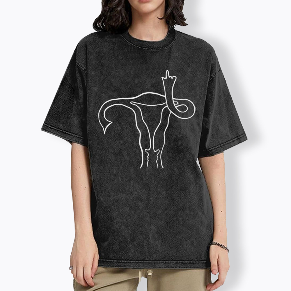 Pro Choice Uterus Middle Finger Washed T-Shirt