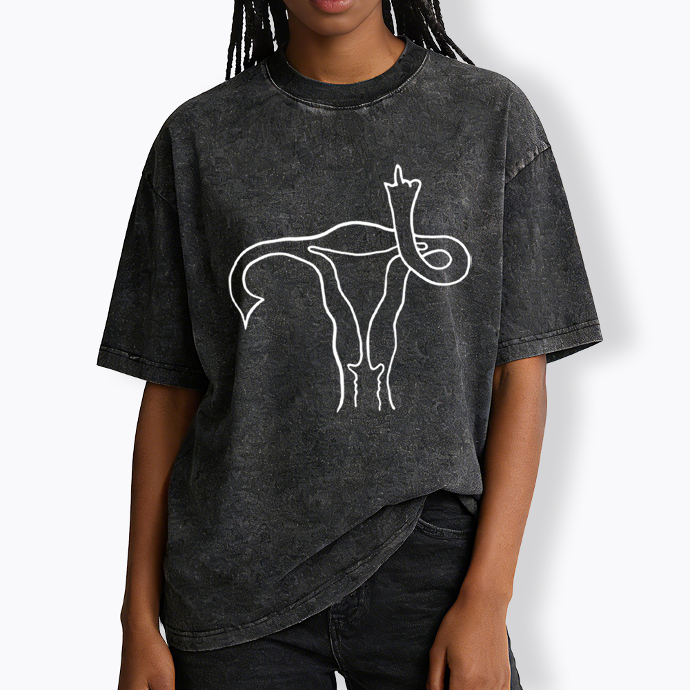 Pro Choice Uterus Middle Finger Washed T-Shirt