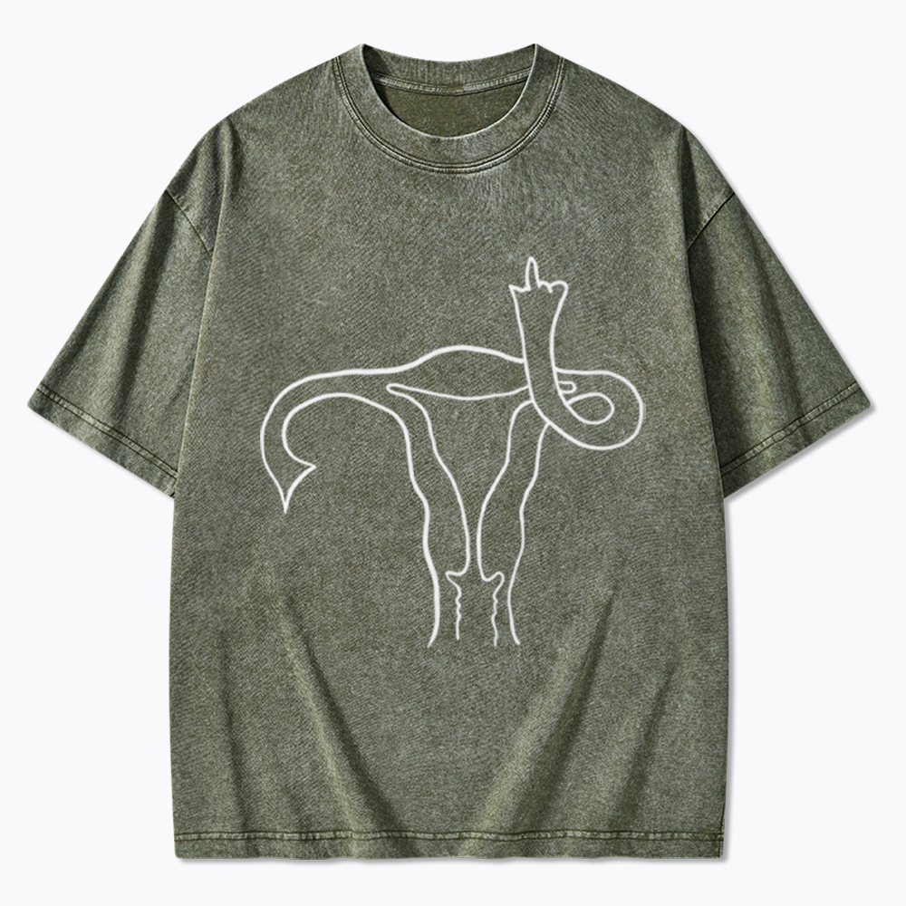 Pro Choice Uterus Middle Finger Washed T-Shirt