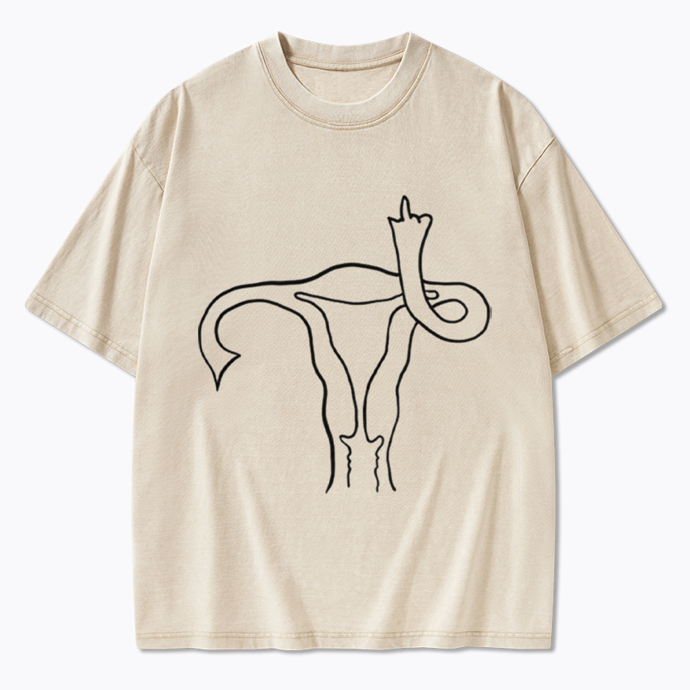 Pro Choice Uterus Middle Finger Washed T-Shirt